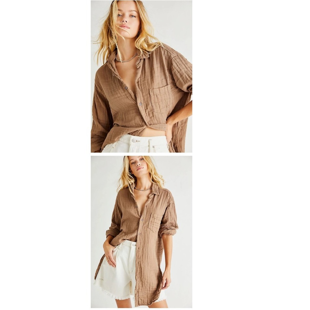 Free People x CP Shades Marella Double Cloth Button Shirt Small Oversized Slouch
